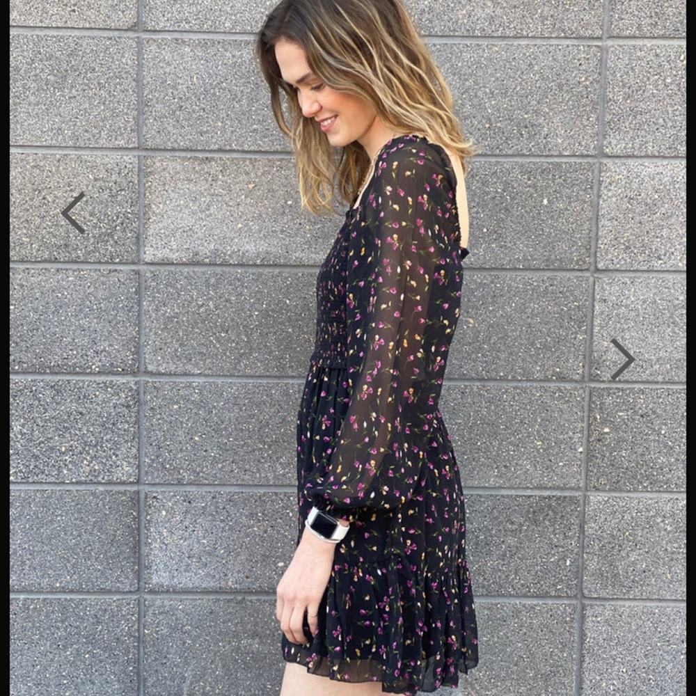 New Ditsy Floral Print Smocked Bodice Square Neck Samantha Dress  Nordstrom M